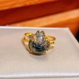  Nhẫn Hồ Ly Thạch Anh Tóc Đen Bọc Vàng 10k 