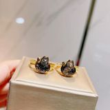  Nhẫn Hồ Ly Thạch Anh Tóc Đen Bọc Vàng 10k 