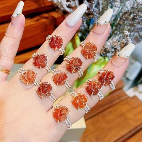 Nhẫn Hồ Ly Thạch Anh Tóc Đỏ Đẹp Bọc Bạc