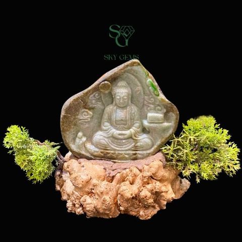 Tác Phẩm Phật Adida Ngọc Phỉ Thúy 14cmx11cm