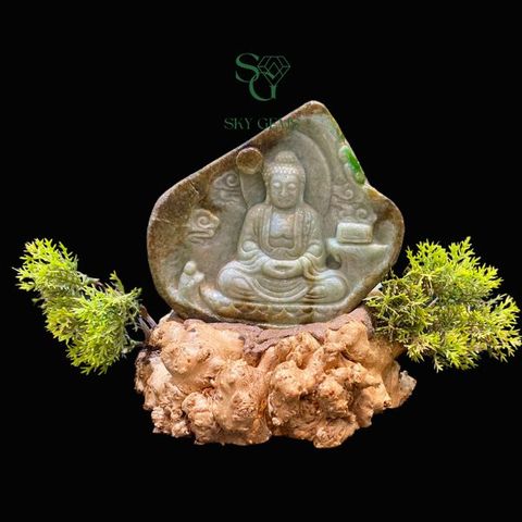 Tác Phẩm Phật Adida Ngọc Phỉ Thúy 14cmx11cm