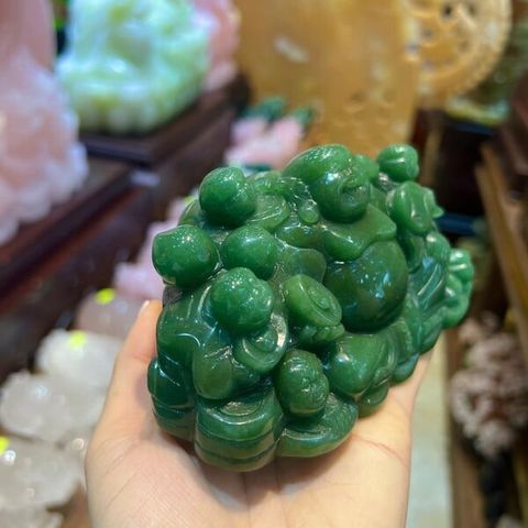 Tượng Di Lặc Ngũ Phúc Thạch Anh Xanh 850g