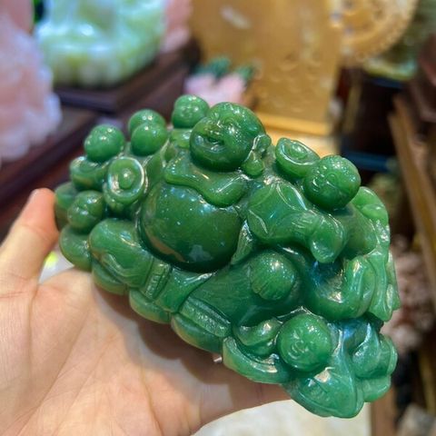 Tượng Di Lặc Ngũ Phúc Thạch Anh Xanh 850g