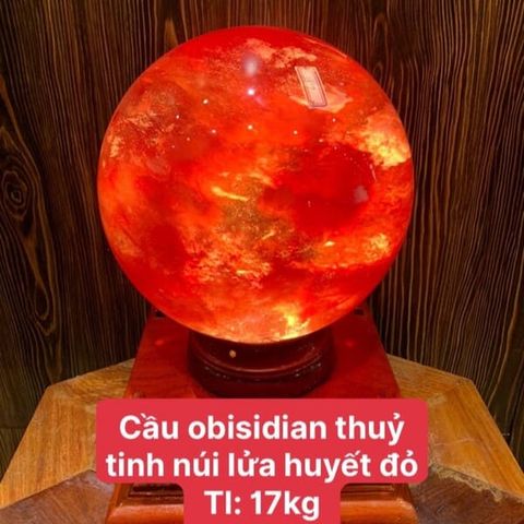 Quả Cầu Thuỷ Tinh Núi Lửa Huyết Đỏ Obsidian 17kg - 25cm