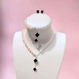  Set Ngọc Trai Mix Bạc và Charm Cỏ 4 Lá 