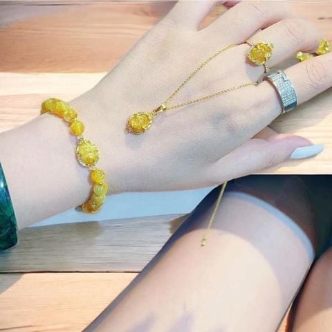 Set Trang Sức Tỳ Hưu Thạch Anh Tóc Vàng Bọc Vàng