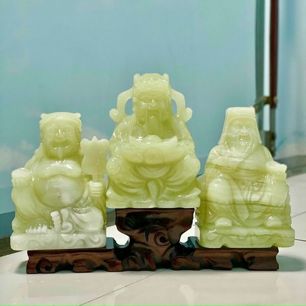  Tượng Thần Tài Thổ Địa Thần Tiền Ngọc Onyx Xanh 