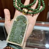  Thẻ Bài Hầu Đồng Ngọc Bích Chạm Rồng Bọc Bạc Xi Vàng 