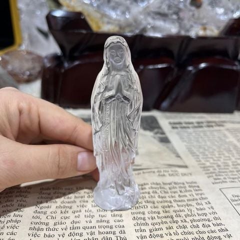 Tượng Đức Mẹ Maria Thạch Anh Trắng 10cm