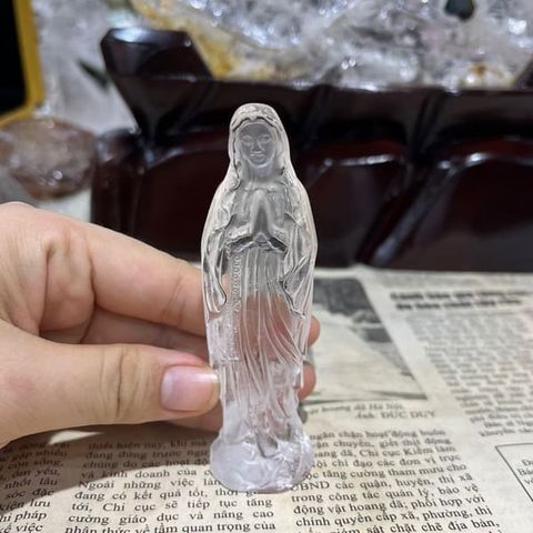 Tượng Đức Mẹ Maria Thạch Anh Trắng 10cm