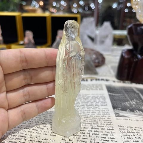  Tượng Đức Mẹ Maria Thạch Anh Vàng 11cm 
