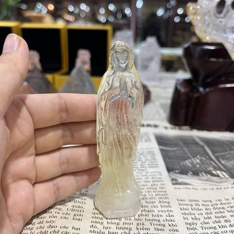  Tượng Đức Mẹ Maria Thạch Anh Vàng 11cm 