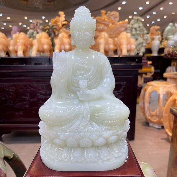  Tượng Dược Sư ngọc Onyx trắng 27cm 