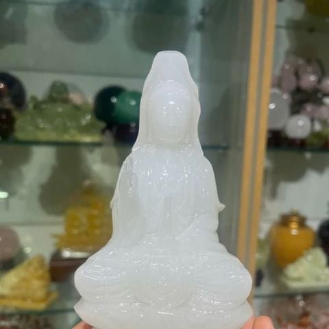Tượng Phật Quan Âm Bạch Ngọc Cao 15cm