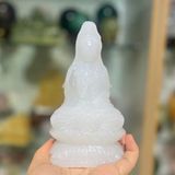  Tượng Phật Quan Âm Bạch Ngọc Cao 15cm 