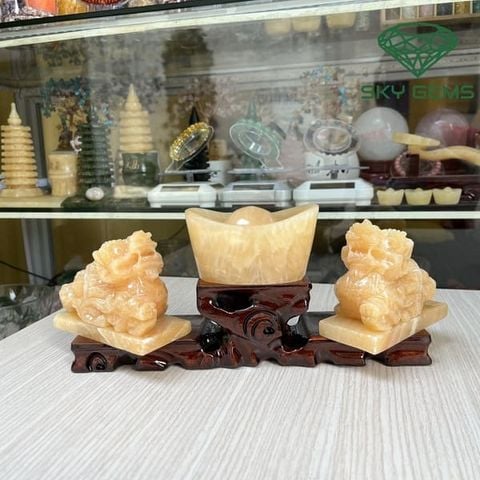 Combo Tượng Tỳ Hưu Chầu Đĩnh Vàng Ngọc Hoàng Long Dáng 2