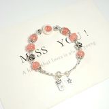  Vòng Tay Đá Đào Hoa mix Đồng Điếu Charm Bạc 