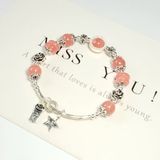  Vòng Tay Đá Đào Hoa mix Đồng Điếu Charm Bạc 