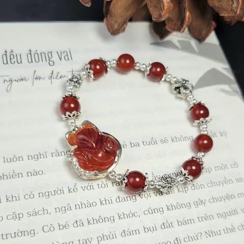  Vòng tay hồ ly ngọc huyết bọc bạc mix bạc 