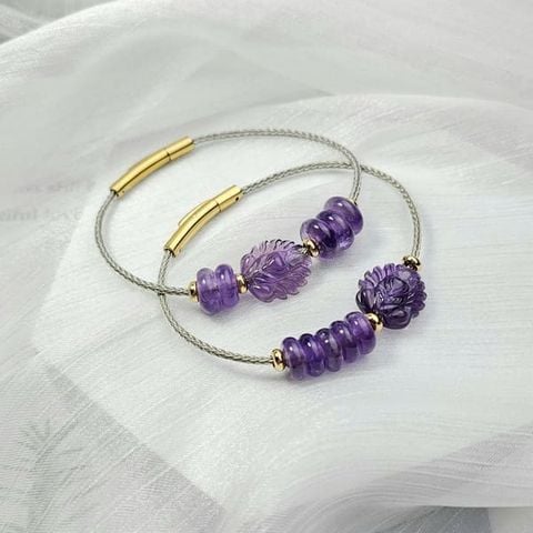 Vòng Hồ Ly Chúa Thạch Anh Tím Mix Ngũ Điếu Xỏ Cáp