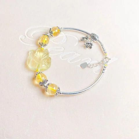  Vòng Tay Hồ Ly Thạch Anh Vàng Mix Charm Bạc 