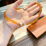  Vòng Cổ Hổ Phách Mix Charm Bạc Mèo Hello Kitty 