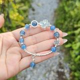  Vòng Tay Aquamarine Mix Cỏ 4 Lá Bọc Bạc 
