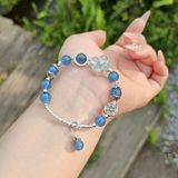  Vòng Tay Aquamarine Mix Cỏ 4 Lá Bọc Bạc 