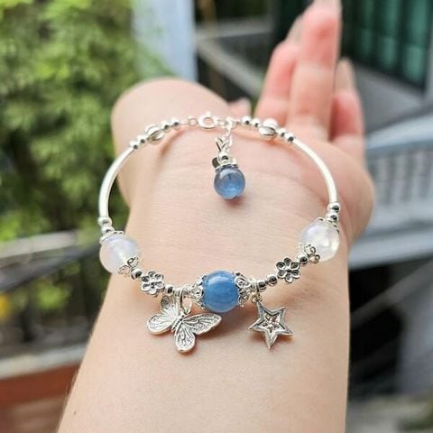 Vòng Tay Bạc Mix Đá Aquamarine và Moonstone