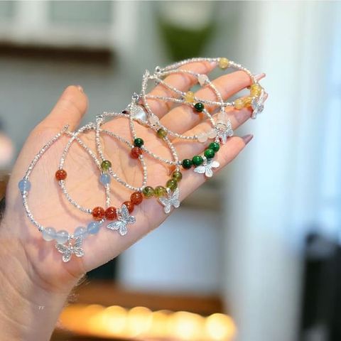 Vòng Tay Đá Tự Nhiên Mix Charm Bạc Hồ Điệp