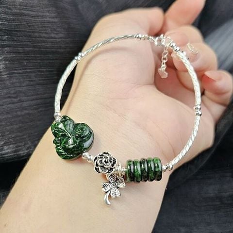 Vòng Tay Bạc Hồ Ly Sơn Thủy Mix Ngũ Điếu