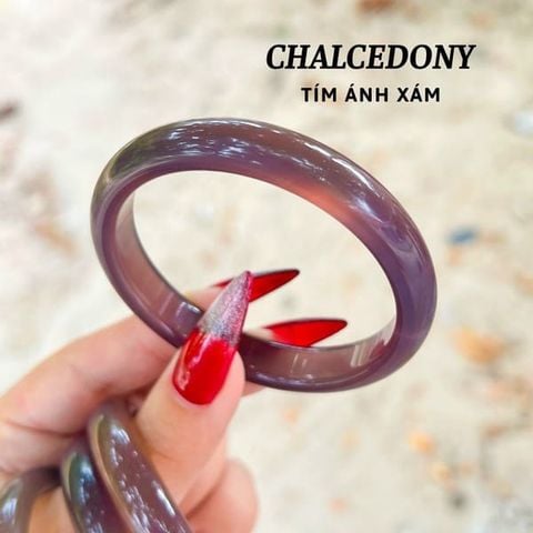 Vòng Tay Chalcedony Tím Ánh Xám Nguyên Khối