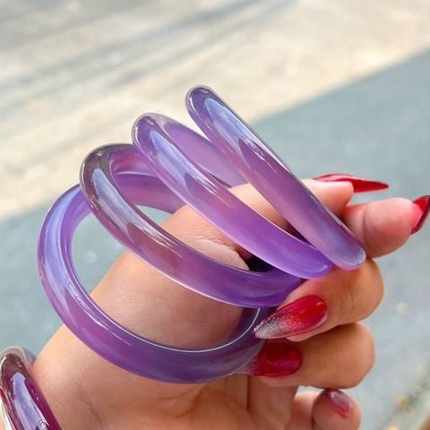 Vòng Tay Chalcedony Tím Lavender Nguyên Khối