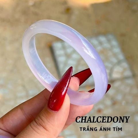 Vòng Tay Chalcedony Trắng Ánh Tím Nguyên Khối