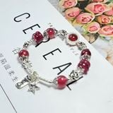  Vòng Tay Thạch Anh Dâu Tây Hồng Mix Đồng Điếu Charm Bạc 