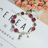  Vòng Tay Thạch Anh Dâu Tây Hồng Mix Đồng Điếu Charm Bạc 