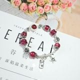  Vòng Tay Thạch Anh Dâu Tây Hồng Mix Đồng Điếu Charm Bạc 