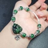  Vòng Tay Thạch Anh Dâu Xanh mix Hồ ly chúa Sơn thủy Charm bạc 
