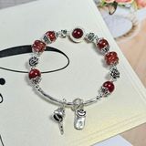  Vòng Tay Thạch Anh Tóc Đỏ mix Đồng Điếu Charm Bạc 
