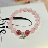  Vòng Tay Thạch Anh Hồng Mix Dâu Tây Charm Bạc 