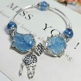  Vòng Tay Hồ Ly Mẫu Đơn Aquamarine Charm Bạc 