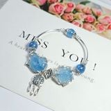  Vòng Tay Hồ Ly Mẫu Đơn Aquamarine Charm Bạc 