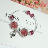  Vòng Tay Hồ Ly Mẫu Đơn Dâu Tay Hồng Charm Bạc 