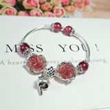  Vòng Tay Hồ Ly Mẫu Đơn Dâu Tay Hồng Charm Bạc 