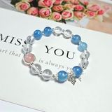  Vòng Tay Aquamarine mix Thạch Anh Trắng, Hồng Charm Bạc 