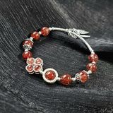  Vòng Tay Cỏ 4 Lá Thạch Anh Tóc Đỏ Mix Charm Bạc 