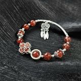  Vòng Tay Cỏ 4 Lá Thạch Anh Tóc Đỏ Mix Charm Bạc 