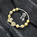  Vòng Tay Cỏ 4 Lá Thạch Anh Tóc Vàng Mix Charm Bạc 