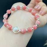  Vòng Tay Đá Đào Hoa Mix Ngọc Trai và Charm Bạc 