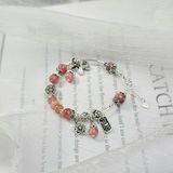  Vòng Tay Đá Đào Hoa Mix Điếu Charm Bạc 